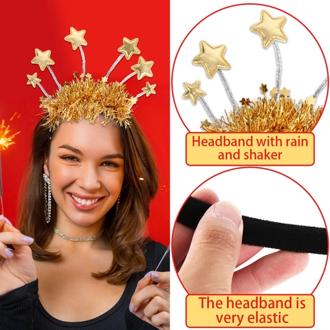 Happy New Year 2026 Party Headband Tinsel Star Crown Hair Hoop For Celebration Countdown Eve Event Favor Accessories