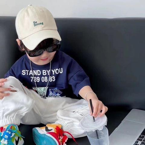 Gorra de Béisbol de Algodón para Niños Be Strong Bordado de Letras Protección Solar Sombrero Snapback para Niños Niñas Casual Color Sólido