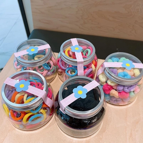 Kids Hair Ties Colorful High Elastic Seamless Fabric Hair Rings Soft Knitted Elastic Bands Girls Toddlers Clear Jar