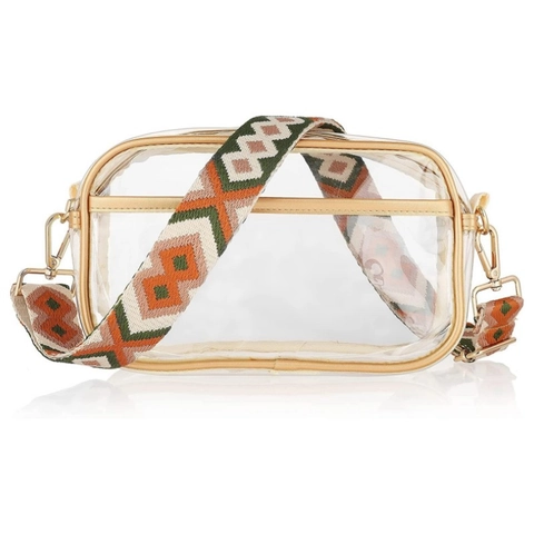 Clear Crossbody Stadium Bag Waterproof PVC Transparent Messenger Purse With Adjustable Patterned Wide Strap Fashion