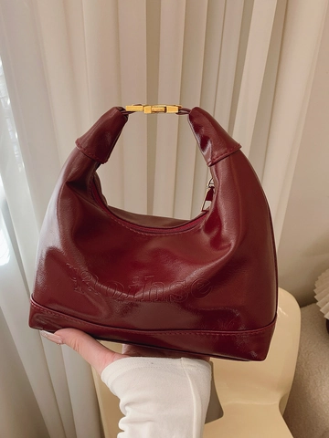 Damen Achseltasche Glänzend PU Leder Halbmond Hobo Schulter Handtasche Mit Goldener Hardware Für Mode Pendler