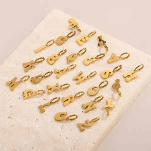 Bubble Letter Pendant Initial Charm Stainless Steel Gold Plated DIY Necklace Earring Making Accessory Minimalist Style