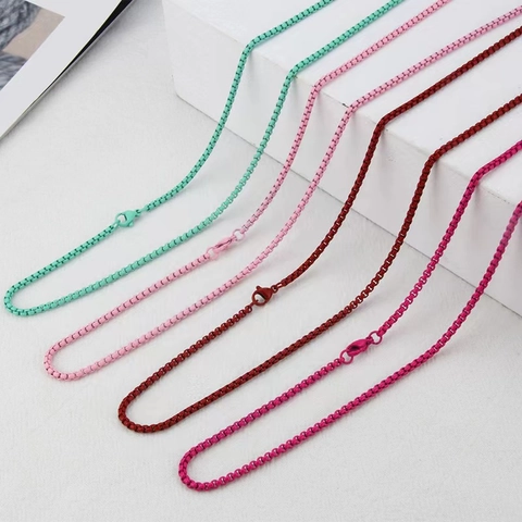 Collier Chaîne Box Coloré Acier Inoxydable Bijoux Dopamine Minimalistes Pour Femmes Mode Quotidien DIY