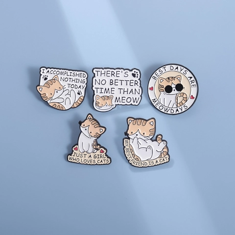 Ensemble de Pin's en Émail Chat Orange en Alliage Slogan Drôle Meow Days Badge pour Sac à Dos Vêtements Accessoires Unisexe