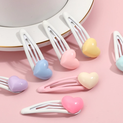 Heart Hair Clips Candy Colored Resin Metal Side Fringe BB Clips For Kids Girls Sweet Cute