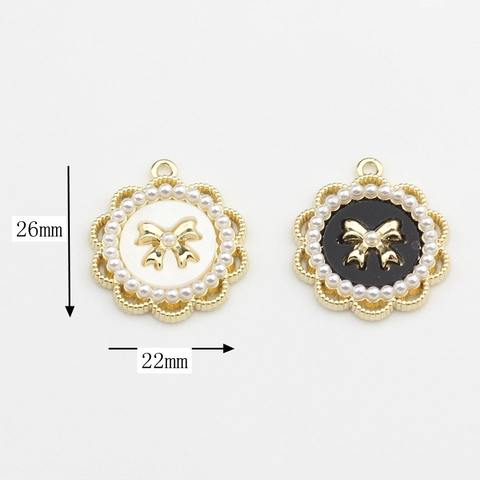 Korean Style Zinc Alloy Lace Flower Round Bowknot Pendant With Artificial Pearl DIY Earrings Jewelry Making Accessories