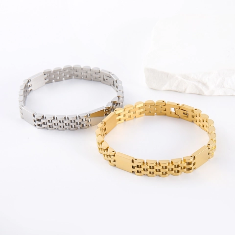 Pulsera De Acero Inoxidable Estilo Correa De Reloj Hip Hop Rock Joyería Para Hombres Mujeres Unisex Cierre Plegable