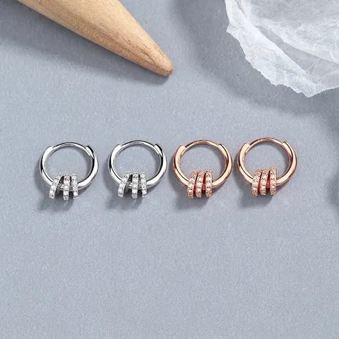 925 Sterling Silver Pave Rhinestone Hoop Earrings For Women Fashion Round Circle Dangle Earrings Luxury Jewelry Gift