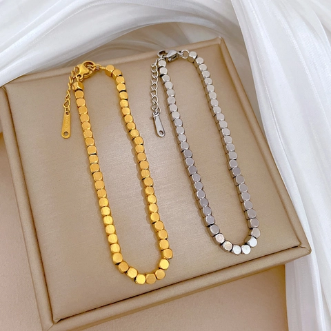 Minimalist Square Cube Bead Bracelet Stainless Steel Box Chain Adjustable Hand Jewelry For Women Elegant Office Style