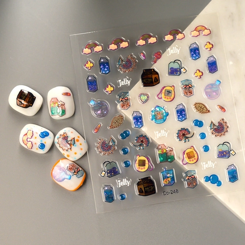 5D Embossed Nail Art Stickers Self Adhesive Cute Cartoon Rainbow Bottle Manicure Decals Waterproof Decoration