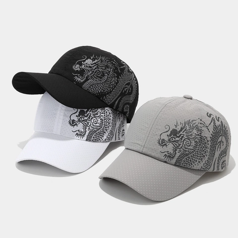 Baseball Cap Chinesisches Drachenmuster Atmungsaktiv Schnelltrocknend Mesh Sonnenschutz Outdoor Sport Verstellbar Unisex
