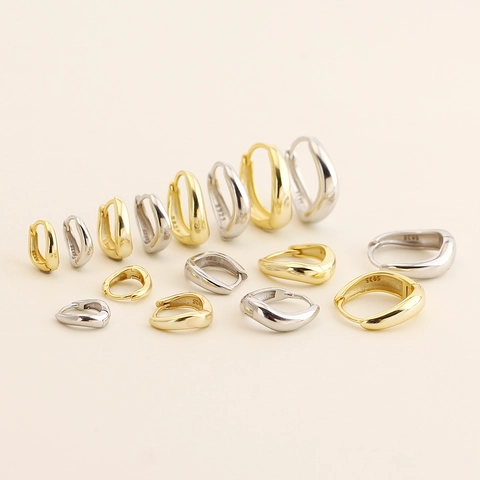S925 Sterling Silver Minimalist Hoop Earrings Smooth Irregular Geometric Round Ear Buckles For Unisex Fashion Jewelry