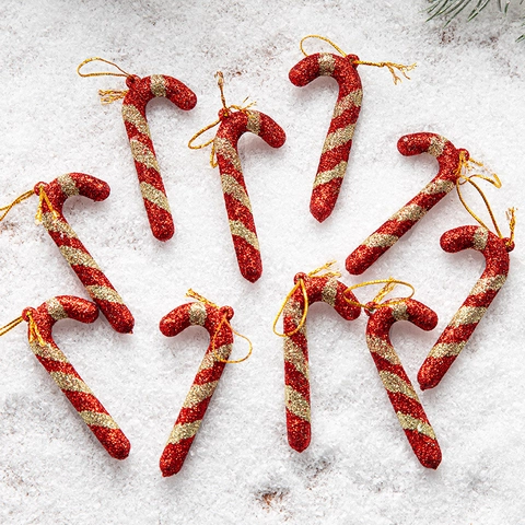 Ornamenti Appesi A Bastoncino Di Zucchero Di Natale Plastica Glitterata Luccicante Decorazione Albero Festivo Bastoncini A Righe