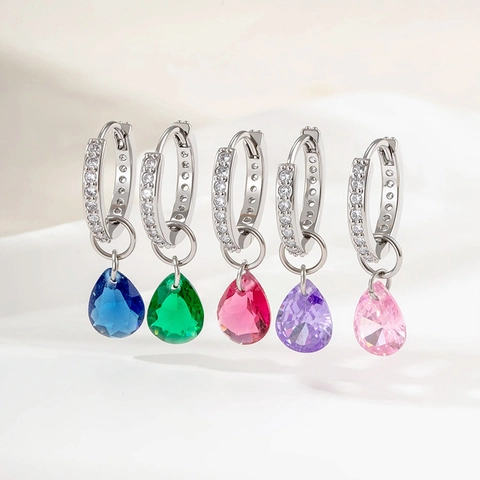 Teardrop Hanger Huggie Hoop Oorbellen Met Zirkonia Verzilverd Koper Waterdruppel Sieraden Voor Dames Zoete Stijl