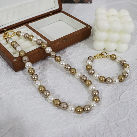 Multi-Color Artificial Pearl Necklace And Bracelet Brass Clasp Luxury Fashion Jewelry For Women Daily Elegant Accessory