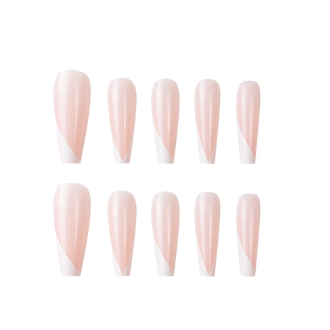 Unghie Finte A Pressione Forma A V Francese Lunghe Balletto Bare Nude Rosa Bianco Manicure Elegante Per Donne