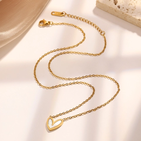 Collana Con Pendente A Cuore E Orecchini Acciaio Inossidabile Intarsio In Madreperla Gioielli Eleganti Donna