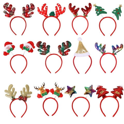 Christmas Headband Reindeer Antlers Sequin Star Santa Claus Party Decoration Hair Accessory Festive Novelty