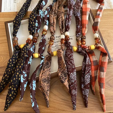 Collana Etnica In Tessuto Retrò Perline In Legno Resina Paisley Floreale Boho Catena Maglione Fatta A Mano Gioielli Donna