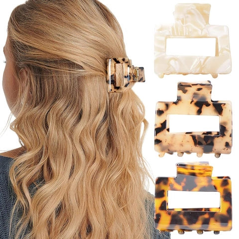 Acetaat Geometrische Holle Haarklem Rechthoekig Schildpad Marmer Patroon Strik Haarclip Voor Vrouwen Sieraden