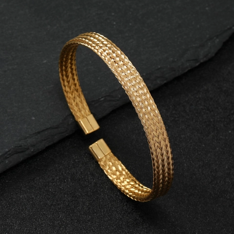 Edelstahl Geflochtenes Twist Manschettenarmband C-Förmiger Verstellbarer Offener Armreif Punk Industrie Stil Schmuck