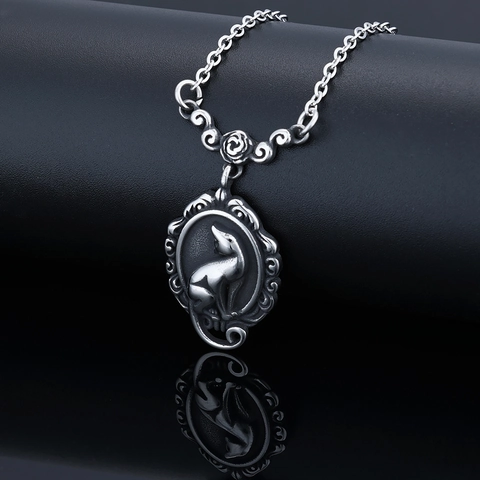 Vintage Katze Relief Anhänger Halskette 316L Edelstahl Rose Blume Verbinder Oxidierte Silber Stil Gothic Schmuck Unisex