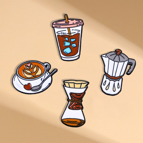 Cartoon Kaffee Serie Emaille Pin Legierung Brosche Für Kleidung Rucksack Süße Eiskaffee Moka Kanne Latte Abzeichen Schmuck Geschenk