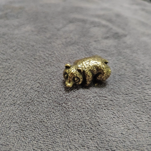 Vintage Brass Alloy Panda Figurine Retro Miniature Animal Statue Desk Decor Office Ornament Tea Pet