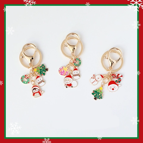 Simpatico Portachiavi in Metallo di Natale in Lega Smalto Babbo Natale Pupazzo di Neve Albero di Natale Pendente Portachiavi per Donna Borsa Gioielli