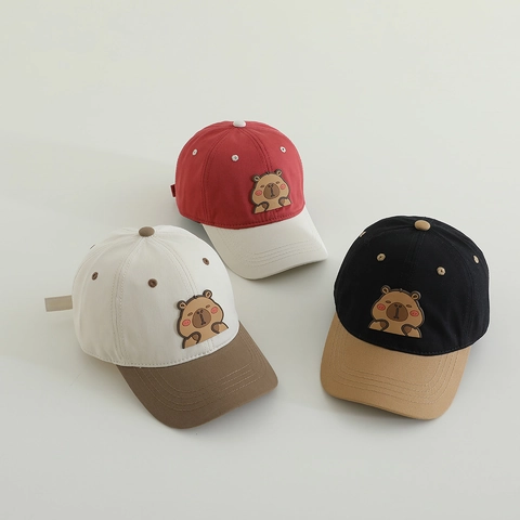 Kinder Wasserschwein Cartoon Aufnäher Baseballkappe Baumwollmischung Kontrastfarbe Verstellbarer Sonnenhut Für Jungen Mädchen Outdoor