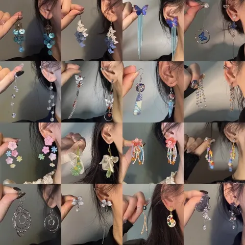 Handgefertigte Perlenohrringe Blumen Schmetterling Muschel Quasten Legierung Silberohrstecker Creolen Urlaubsstil Damen Schmuck