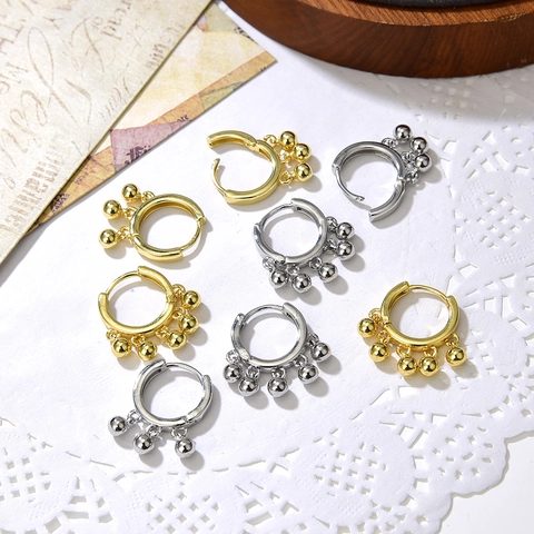 Orecchini A Cerchio Geometrici In Rame Con Pendenti A Sfera In Metallo Stile Boho Per Donne