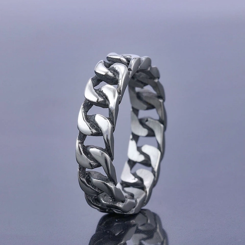 Anello A Catena Cubana Vintage In Acciaio Inossidabile Gioielli Punk Hip Hop Gotico Per Uomini Donne