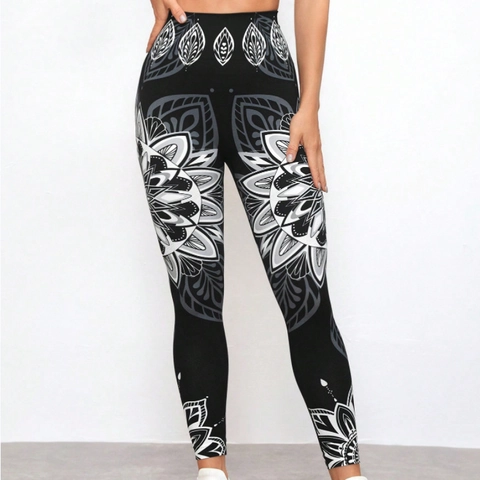Hoge Taille Yoga Broek Mandala Print Buikcontrole Billen Liften Sport Leggings Voor Dames Nylon Spandex