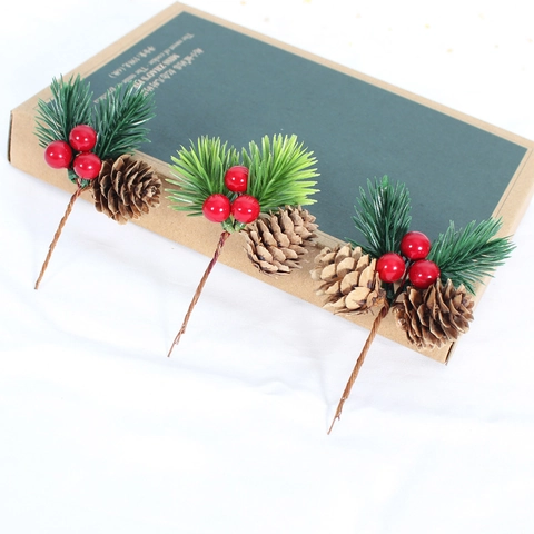 Weihnachtsdekoration Künstliche Kiefernzweige Kiefernzapfen Rote Beeren Picks Für Baum Girlande Geschenkverpackung DIY Ornamente