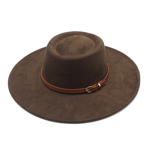 Cappello Boater Elegante A Tesa Larga Per Donne Uomini In Scamosciato Sintetico Jazz Fedora Con Cintura In Similpelle Vintage