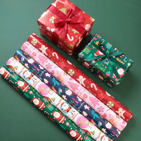 Christmas Gift Wrapping Paper Art Paper Colorful Santa Reindeer Snowman Pattern For Holiday Party Festive Decoration