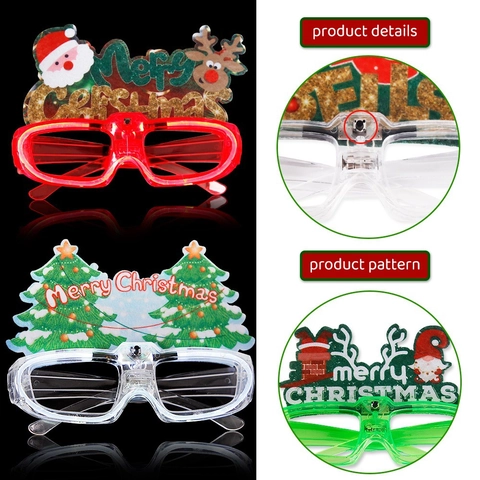 LED Flashing Christmas Glasses Frame Light Up Santa Claus Reindeer Design Holiday Party Decoration For Men Women Kids