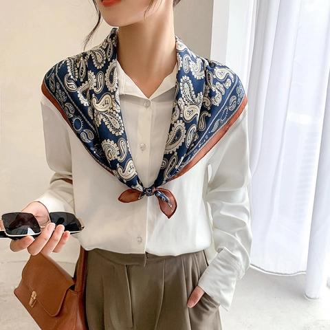 Foulard Quadrato Da Donna Stampa Paisley Effetto Raso Satine Accessorio Per Il Collo Elegante Vintage Fascia Capelli