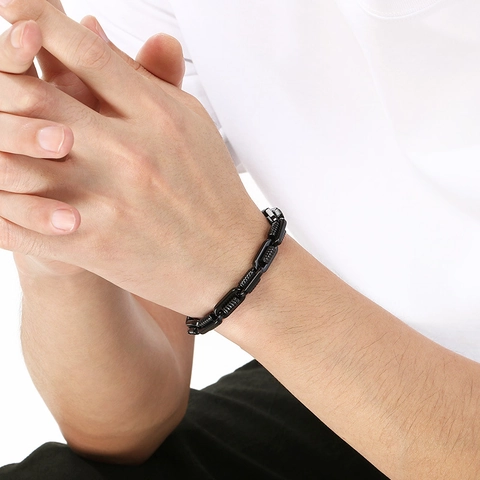 Stainless Steel Chain Bracelet Industrial Square Link Spring Texture Punk Hip Hop Biker Jewelry For Men