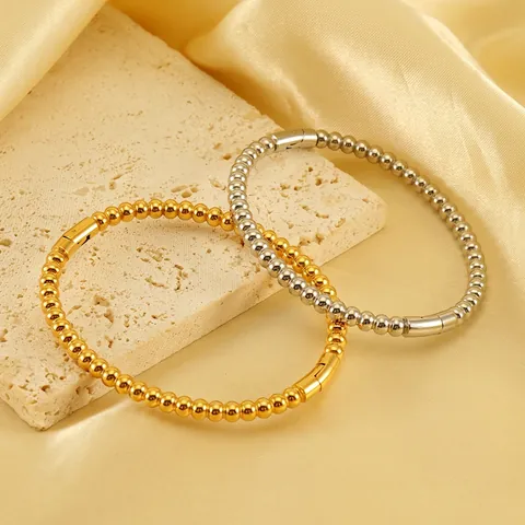 Brazalete De Cuentas Pulsera De Acero Inoxidable Chapado En Oro 18K Pulido Circular Joyería Para Mujer Moda Minimalista