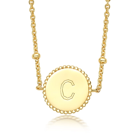 925 Sterling Zilveren Initiaal Ketting Voor Dames Ronde Hanger Kralenrand Vergulde Minimalistische Sieraden