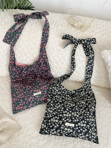Bolso De Hombro De Lona Floral Para Mujer Con Gran Capacidad Y Correa De Lazo Ajustable
