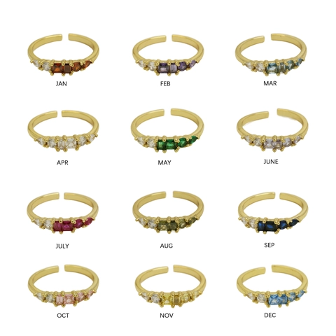 Birthstone Ring 18K Gold Plated Brass Cubic Zirconia Adjustable Open Band Minimalist Jewelry For Women