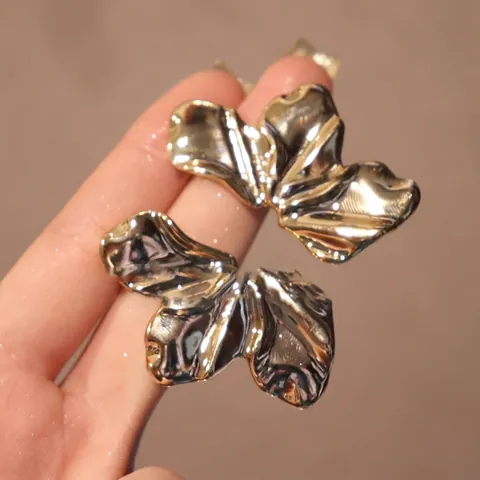 Pendientes De Botón De Hoja Irregulares Con Poste De Plata De Ley 925 Textura Arrugada De Acrílico Acabado Metálico Para Mujeres