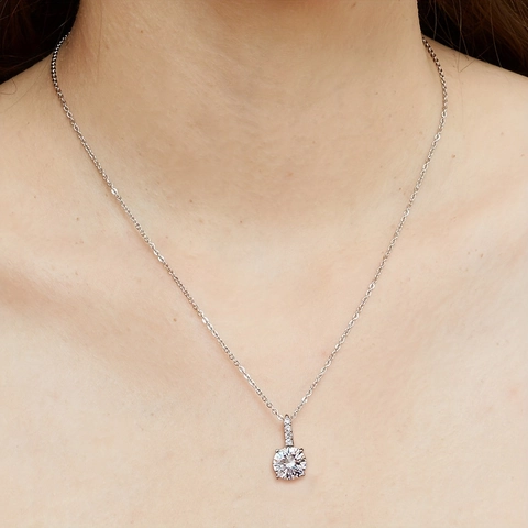 Fashion Copper Zirconia Pendant Necklace For Women Four-Claw Round Square Geometric Inlaid Chain Jewelry Gift For Dating