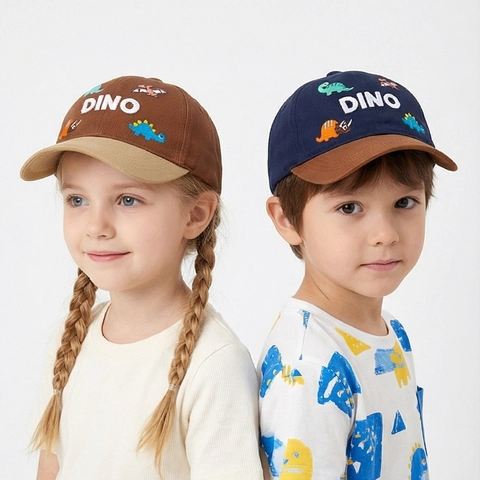 Kids Baseball Cap Pure Cotton Dinosaur Embroidery Breathable Sun Shade Adjustable Cartoon Hat For Boys Girls