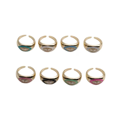 Evil Eye Adjustable Ring Copper Gold Plated Cubic Zirconia Enamel Bohemian Fashion Jewelry For Women