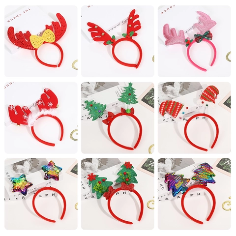 Christmas Headband Sequin Reindeer Antlers Tree Star Hairband Festive Party Hair Accessory For Kids Adults