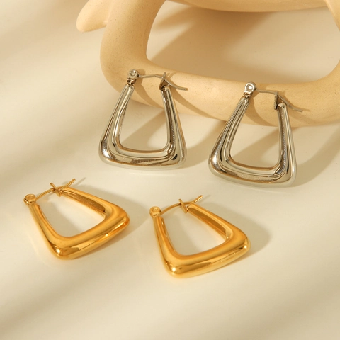 Geometric Stainless Steel Hoop Earrings Gold Silver Plated Minimalist Hypoallergenic Jewelry For Women